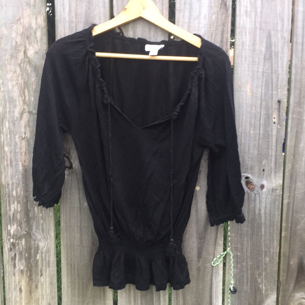 Ann Taylor Loft Petite Black Peasant Top Sz LP